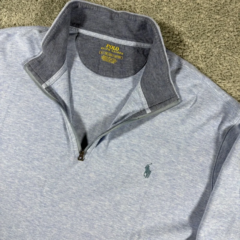 Polo Ralph Lauren Mens XXL Light Blue Heather Quarter Zip Pullover Sweater Pony